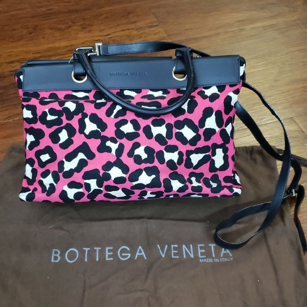 Bottega Veneta Pink and Black Leopard Print Bag